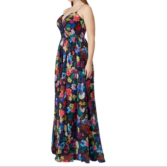 Love by Theia multi floral v-neck gown - Picture 4 of 6